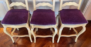 lot 313A image: Trio of Wooden Cane Seat Bar Height Stools with Cushions