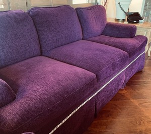 lot 26A image: Custom Made Upholstered Eggplant Sofa
