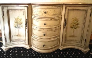 lot 110A image: Beautiful Hooker Buffet with Distressed Finish and Pretty Painted Details