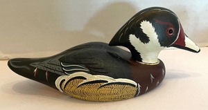 lot 367 image: Trio of Hand Painted Wooden Ducks by Wickman Wildfowler Decoys and Rene Wickman