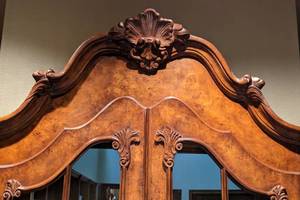 lot 3 image: Elegant Burled Walnut Bombe Secretary Cabinet