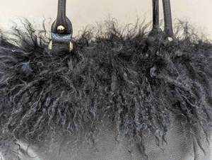 lot 205 image: Aqua Madonna Fur Trimmed Leather Tote