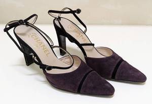 lot 208 image: Chanel Purple and Black Suede Heels