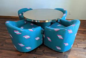lot 9 image: Vintage Mirror Top Table and Custom Upholstered Club Chairs