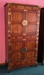 lot 18A image: Henredon Chinoiserie Hollywood Regency Mahogany and Brass Armoire Dresser