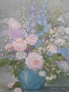 lot 32 image: Large Floral Canvas Oil Painting by Gretchen Johnson