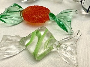 lot 445A image: Art Glass Candies and Hand Blown Glass Pitcher