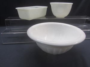 Milk Glass Bowls, Pyrex Bread Pan