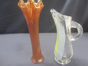 Carnival Vase & Blown Glass Pitcher