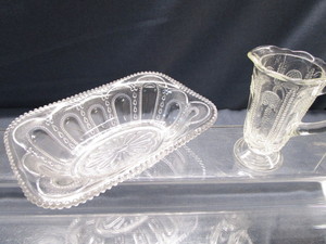 Early Press Glass Dish, Pitcher