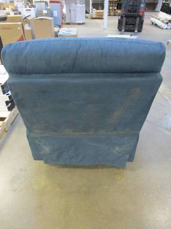 lot 246 image: Anthony 35 in. Width Big and Tall Blue Microfiber Wall Hugger Recliner (RECLINING PART IS BROKEN, FABRIC IS A LITTLE DIRTY)