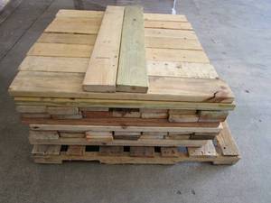 lot 4 image: Pallet of Approximately 70 Cut Wood Pieces (Approximate Dimensions 38 12 x 5 12 x 1 12) - SOLD AS IS