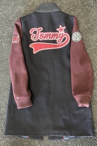 lot 12 image: Vintage Tommy Hilfiger Wool Varsity Letterman Bomber Coat Small Petite Navy Blue