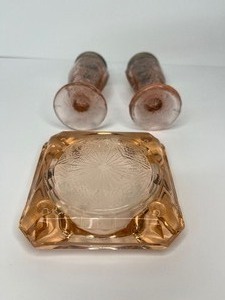 lot 37 image: Lot of Pink Depression Glass Salt and Pepper Shakers, and Ash Tray