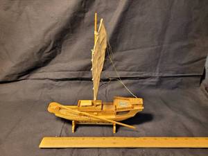 lot 25 image: Hand Made Wooden Asian Sail Boat
