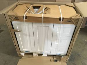 Glacier Bay  Bannister 36.5 in. W x 18.75 in. D x 35.14 in. H Bath Vanity in White with White Top, Open Box, Review all pictures