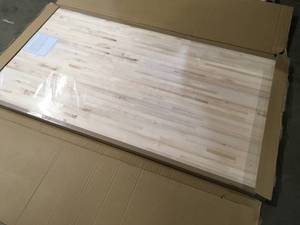 HARDWOOD REFLECTIONS  6 ft. L x 39 in. D Unfinished Maple Solid Wood Butcher Block Island Countertop With Eased Edge, Open Box, review all pictures