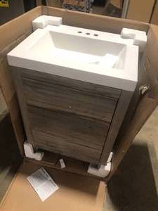 Glacier Bay  Woodbrook 24 in. W Bath Vanity in White Washed Oak with Cultured Marble Vanity Top in White with White Sink, Open Box, Customer return