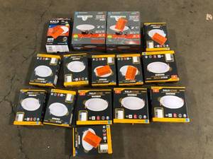 lot 14 image: Lot of Lithonia Lighting One Up 6 in. Canless Dimmable Integrated LED Recessed Light Kit with Bronze Gimbal Trim, Review all pictures