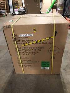 lot 22 image: Husky  Heavy Duty Welded 20-Gauge Steel 1-Drawer 2-Door Garage Base Cabinet in Black (28 in. W x 32 in. H x 21.5 in. D) Open box Customer returns
