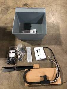 lot 27 image: Grey Utility Sink Laundry Tub With High Arc Black Faucet By VETTA - Pull Down Sprayer Spout, Heavy Duty Slop Sinks For Washing Room,