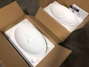 lot 31 image: Eridanus  23 in. Vessel Sink Oval Ceramic Cloakroom Bathroom Art Basin in White with Overflow  Open Box Customer return Review all pictures