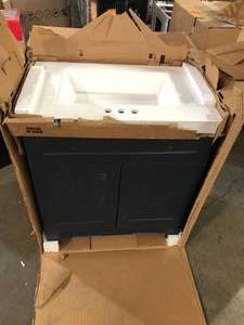 lot 40 image: Glacier Bay Everdean 30.50 in. W x 18.75 in. D x 34.14 in. H Bath Vanity in Deep Blue with White Cultured Marble Top Review all pictures