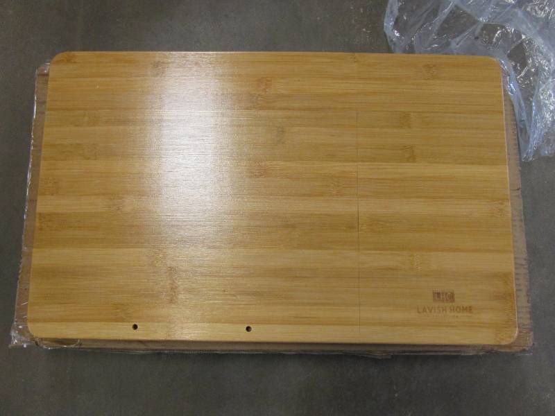 lot 543 image: Home Lavish Travel Tray with Magnetic Base, Ergonomic Bamboo Lap Desk with Adjustable Top and Drawer, 21.75 L x 13.25 W x 8.75, Natural Finish (OPEN BOX)