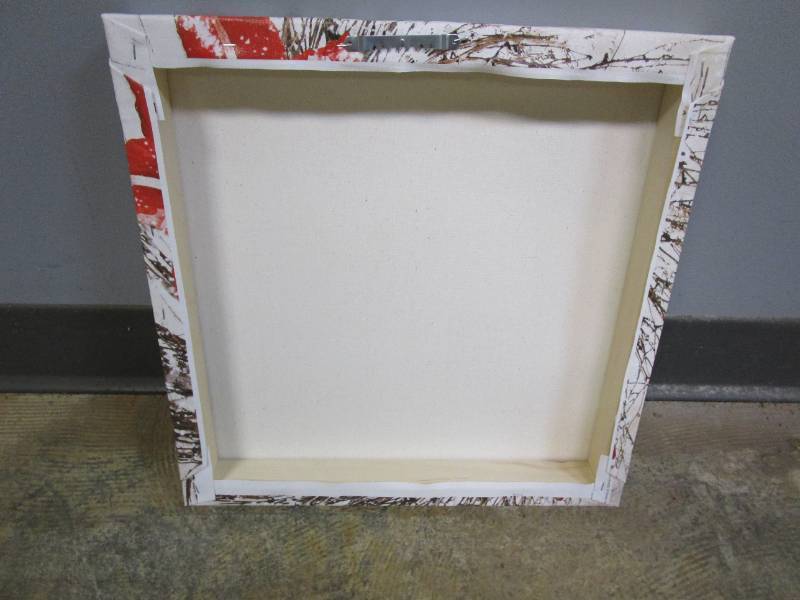 lot 642 image: 14 in x 14 in Animal & Floral Artwork on Canvas with Wood Frame