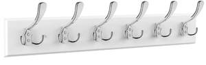 lot 667 image: Lavish Home Wall Rail-Mounted Hanging Rack with 6 Hooks-Entryway Hallway, or Bedroom-Storage Organization for Coats, Towels, Bags (White) (OPEN BOX)