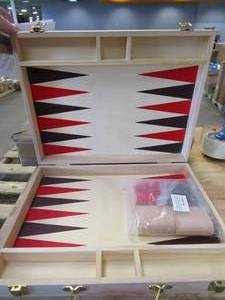 lot 717 image: Hey Play Wood Backgammon Board Game- Complete Set with Folding Board for Storage, Portable Handle, and Full Game Accessories for Adults and Kids (80-HCH-BK) (OPEN BOX)