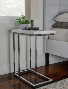 lot 705 image: Lavish Home 80-FCT-4 Sofa Side Table - C Shaped End Table - Modern Contemporary Style Laptop Tray Chrome & Glossy White (OPEN BOX)