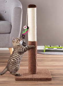 lot 752 image: PETMAKER Cat Scratching Post - Tall Scratcher for Cats and Kittens with Sisal Rope and Carpet, Hanging Mouse Toy for Interactive Play (24.5 Inch) (OPEN BOX)