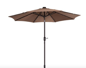 lot 760 image: Villacera 83-OUT5421 9 ft. LED Lighted Outdoor Patio Umbrella with 8 Steel Ribs & Push Button Tilt - Brown (OPEN BOX)
