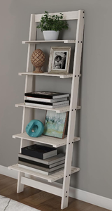 lot 763 image: Lavish Home 5-Tier Ladder Bookshelf  Leaning Decorative and Storage Shelves  Wooden Bookshelf Home Dcor for Living Room, Bathroom & Kitchen (White) (OPEN BOX)