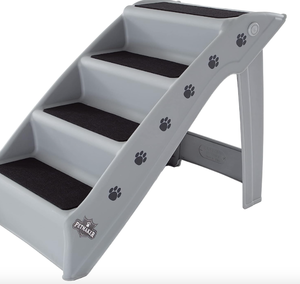 lot 721 image: Pet Stairs Collection - Safe and Durable Indoor or Outdoor Ramp with 4-Step Design - Cat or Dog Steps for Couch, Bed, Truck, SUV, or Car by PETMAKER (Gray) (OPEN BOX)