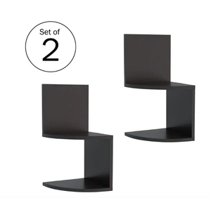 lot 804 image: Lavish Home  11 in. x 8 in. x 16 in. Black Wood 2-Tier Floating Corner Shelf with Hidden Brackets Set of 2 (OPEN BOXES)