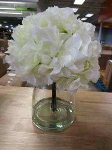 lot 791 image: Pure Garden 50-133 Hydrangea & Rose Floral Arrangement with Vase-Cream