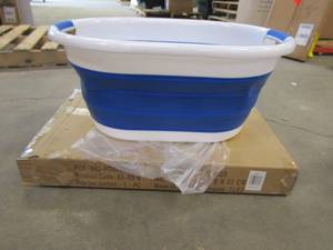 lot 808 image: Collapsible Laundry Basket- Space Saving Pop Up Clothes, Multiuse OrganizerStorage Container with Comfort Grip Handles by Lavish Home (Blue) (OPEN BOX)