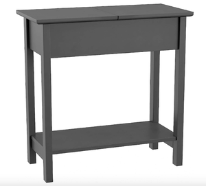 lot 831 image: Lavish Home Flip Top End Table  Slim Side Console with Hidden Hinged Storage Compartment and Lower Shelf for Living Room, Hallway, or Entryway, 22 x 11 x 24 in, Gray (OPEN BOX)