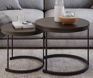 lot 832 image: Lavish Home, Brown, Coffee Small Round Nest Together for Saving Space  Modern Industrial Living Room Tables, Set of 2 23.5D x 23.5W x 19.75H in (OPEN BOX)