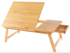 lot 852 image: Home Lavish Travel Tray with Magnetic Base, Ergonomic Bamboo Lap Desk with Adjustable Top and Drawer, 21.75 L x 13.25 W x 8.75, Natural Finish (OPEN BOX)