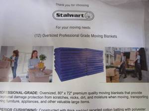lot 879 image: Stalwart 75-CAR1074 Moving Set of 12-Dual Layer Padded Blankets, Blue (OPEN BOX)
