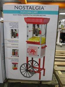 lot 155 image: Nostalgia Popcorn Maker Cart, 2.5 Oz Kettle Makes 10 Cups, Retro Classic Popcorn Machine with Interior Light (SLIGHTLY USED, OPEN BOX)