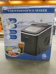 lot 161 image: Black Furnimics 26 Lb. lb. Daily Production Cube Clear Ice Portable Ice Maker (Part number WSIM02B) (OPEN BOX)