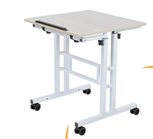 lot 199 image: sogesfurniture Mobile Standing Desk Laptop Workstation on Wheels in White & Maple (OPEN BOX)