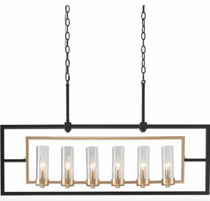 lot 225 image: LNC A03975 Modern Flat Black  Dark Gold Island Light Fixture (OPEN BOX)