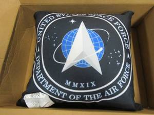 lot 228 image: Space Force Gifts United States Space Force Logo Throw Pillow, 16x16, Multicolor (OUT OF PACKAGING)