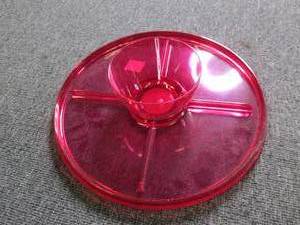 7 red plastic serving trays...