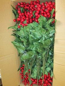 box of faux red berry bushes...